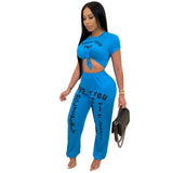Sexy Pirnt Crop Top And Pant Two Piece