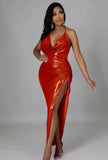 Sexy Halter Sleeveless Solid Metallic Pleated Asymmetrical Club