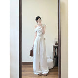 Good-Looking Pure Sleeves Short-Sleeved T-Shirt High-Rise Thin Leg Pants Women's Summer Seaside Holiday Wind Leisure