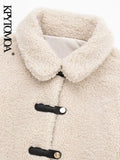 Women Fashion Thick Warm Faux Fur Cropped Jacket Coat Vintage Long Sleeve Front Snap-button Female Outerwear Chic