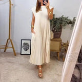 New Women's Dress Elegant Fashion Round Neckless 100 Foldless