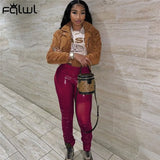Streetwear Faux Pu Leather Pants Women Trousers Black Khaki Skinny High Waist Pants Legging Pleated Sexy Bodycon