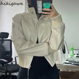 Jackets for Women Streetwear Loose Outwear 2023 Ropa Mujer Stand Neck Long Sleeve Zipper Crop Tops Casual PU Coat 27p698-Outfit