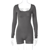 Toloer Women's Spring And Summer Long Sleeve U Collar Tie Hollow Out Open Back Tight Sports Yoga
