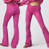 Women's Y2K Retro Flare Jeans Solid Color Stretch Denim Low Waist Long Pants Spring Autumn Slim Bell Bottoms Trousers-Outfit