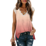 Lace V-Neck Gradient Tank Tops Women Casual Vintage Sleeveless Sexy Backless Camis Summer Female Elegant Crop Top