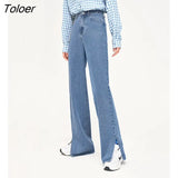 Women Jeans 2022 Autumn High Waist Wide Leg Denim Pants Solid Blue Heart Shape Chain Chic Casual Streetwear