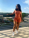 Summer Streetwear 2 Two piece Sets Outfits Women Sleeveless Bodycon Top Skinny Shorts Suit Blue Orange Matching Sets
