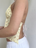 Retro Women Lace Halter Camis Tops Sleeveless Embroidery Floral Print Slim Fit Backless Tie-up Tank Summer Mini Vest-Outfit