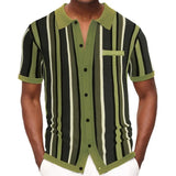 Men's Summer Cardigan Knitted T-Shirt Short-Sleeved Collared Casual Polo Shirt Men