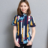 Summer New Fashion Women's Short Sleeve Shirts Casual Plus Size Fresh Style Print Tops Chiffon Blouse Lady Clothes