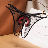sexy temptation women's G-String transparent mesh embroidery sexy thong open file free off low waist t pants