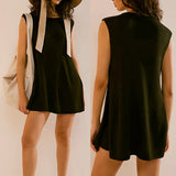 Women's Knitted Set Sleeveless Crew Neck High Slit Pullover Tank Tops with Elastic Waist Skinny Shorts Summer Outfits-Outfit
