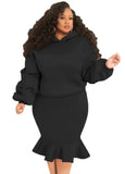 Plus Size Puffed Long Sleeve Hoodies And Fishtail Skirt 2 Piece