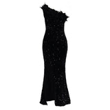 New Fashion Temperament Tagonal Banquet High Waist Open Fork Dress