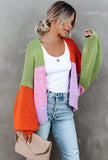 Contrast Color Puff Sleeve Sweater