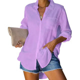 Ladies Shirt Solid Color Large Size Casual Loose Buckle Shirt Women's