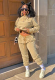 Casual Fleece Long Sleeve Hoody Top And Pant Matching