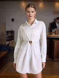 Fashion Temperament Dress Women 2025 Spring New Collar Solid Metallic Decorative Design Long-Sleeved Skirt