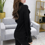 Solid Color Ruffles Spliced Shirt Spring Autumn Slim Basic Half High Collar Female Clothing Chic Diamonds Knitted Blouse-Outfit
