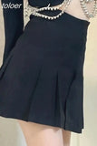 Temperament Skirt Outfits Chic Korean 2 Piece Set Women's Clothing Tunic Long Sleeve Diamond Crop Coat Bodycon Mini Skirts