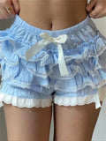 Women y2k Lace Patchwork Shorts Bodycon Ruffles Elastic Waist Shorts Bow Kawaii Harajuku Mini Short Pants Streetwear-Outfit