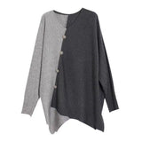 Button Solid Color Spliced Sweaters Casual Autumn Irregular Fashion Batwing Sleeve Loose Knitted Jumpers Women's