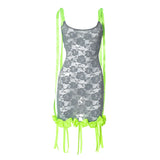 Women's Summer New Colored Ribbon Rose Lace Spliced Sleeveless Suspension
