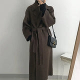 Sleeve Casual Vintage Belt 2021 New Fashion Long Autumn Faux Wool Blend Woolen Coat Winter Warm Women Warm Wool