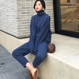 Sweater Pants Knitted 2 Pieces Set Turtleneck Pullovers & Elastic Waist Pants Women Sweater Sets 2020 Autumn Knitted