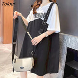 T Shirt Women 2022 New Korean Style Design Sense Fake Two-piece Large Size Short-sleeved Tshirt Student Loose Fashion