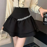 Sweet Kawaii Ruffles Diamonds All-match Cake Skirt 2023 Summer New Elegant Fashion School High Waist A-Line Mini