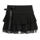 New Dark Wind Bow Lace Splicing Skirt Sexy Low-Rise Thin Hot Girl Ponp Of Short