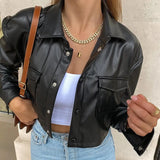Toloer Women's Wear 2024 New Leather Coat Crop Crop White Leather Coat Female Ins Black Jacket-Outfit