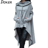New Faith Letter Embroidered Long Hoodies Women Long Sleeve Irregular Hem Pocket Sweatshirt Female Plus Size Pullover