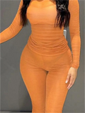 Mesh See Though Sexy Matching Sets Womens Two 2 Piece Sets Sweatsuits For Womens Long Sleeve Top Outfits Skinny Pants