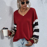Neck Sweatshirt Women Striped Leopard Stitching Hoodies 2022 Autumn Long Sleeve Top Female Loose Sweatshirts Casual