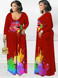 Paints V-Neck Long Shirt Dress with