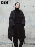 2023 New Spring Autumn V-collar Solid Color Black Big Size Cotton-padded Bandage Coat Women Jacket Fashion Tide