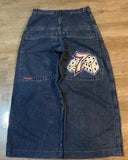 Hip-Hop Rock Embroidered Loose Jeans Y2k Street Retro Harahara Wide-Legged Straight Trousers-Outfit