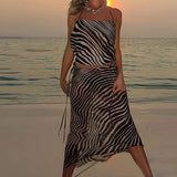 Spring New Holiday Wind V-Neck Printed Printed Long