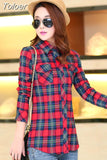Casual Button Down Lapel Neck Plaids Checks Flannel Shirts Women Long Sleeve Tops Blouse Free