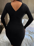 Knit V-Neck High Waist Wrap Midi
