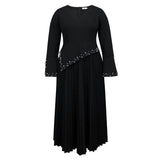 New V-Necked Horn Sleeve Simple A-Character Dress Party Banquet Nail Dress