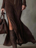 New Retro Modern Collar Zipper High Open Forked Waist Temperament Famous Style