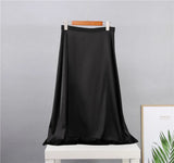 Elegant Satin Side Zipper Solid Skirts Women Casual High-Waist Silk Skirt Chic Mid-Calf Length A-Line Skirt for