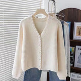 Sweater Women's Cardigan Loose Short Style Fragrant Style Purple Sweater Coat Popular This Year 2024 New Blouse-Outfit