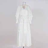 Temperament Dress 2025 New V-Neck Lantern Sleeves Folded Long Silk Dress