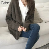 Women Autumn Solid Single Breasted Cardigans V-neck Leisure Warm Loose Female Jumpers Knit Korean Simple Outwears