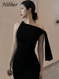 Incline Should Dress Women Classic Solid Ribbons Asymmetrical Sleeveless Sheath Vestidos Basic Concise Street Party Robe-Outfit